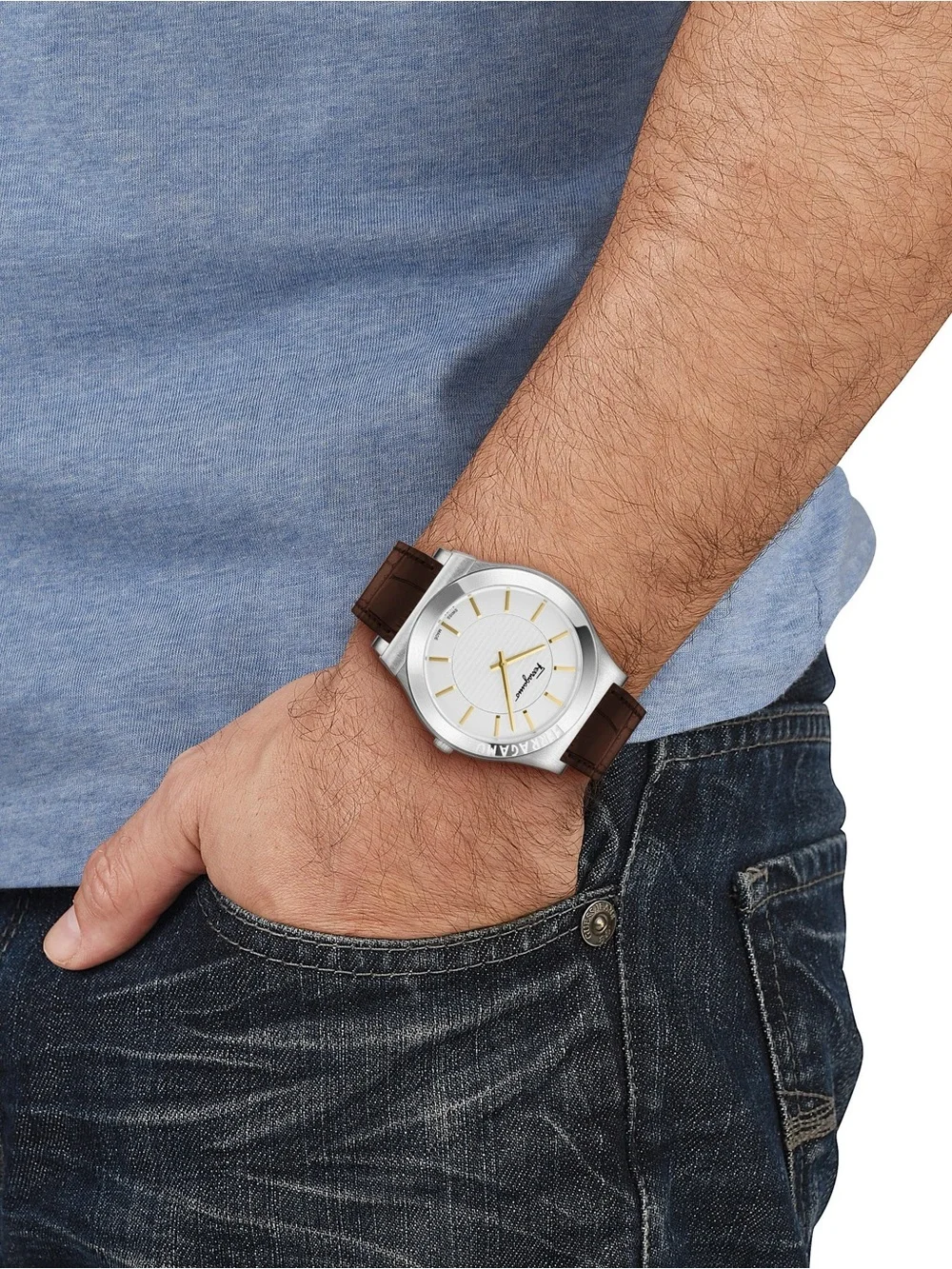 Brand New Salvatore Ferragamo Silver Dial Watch with Brown Leather Strap